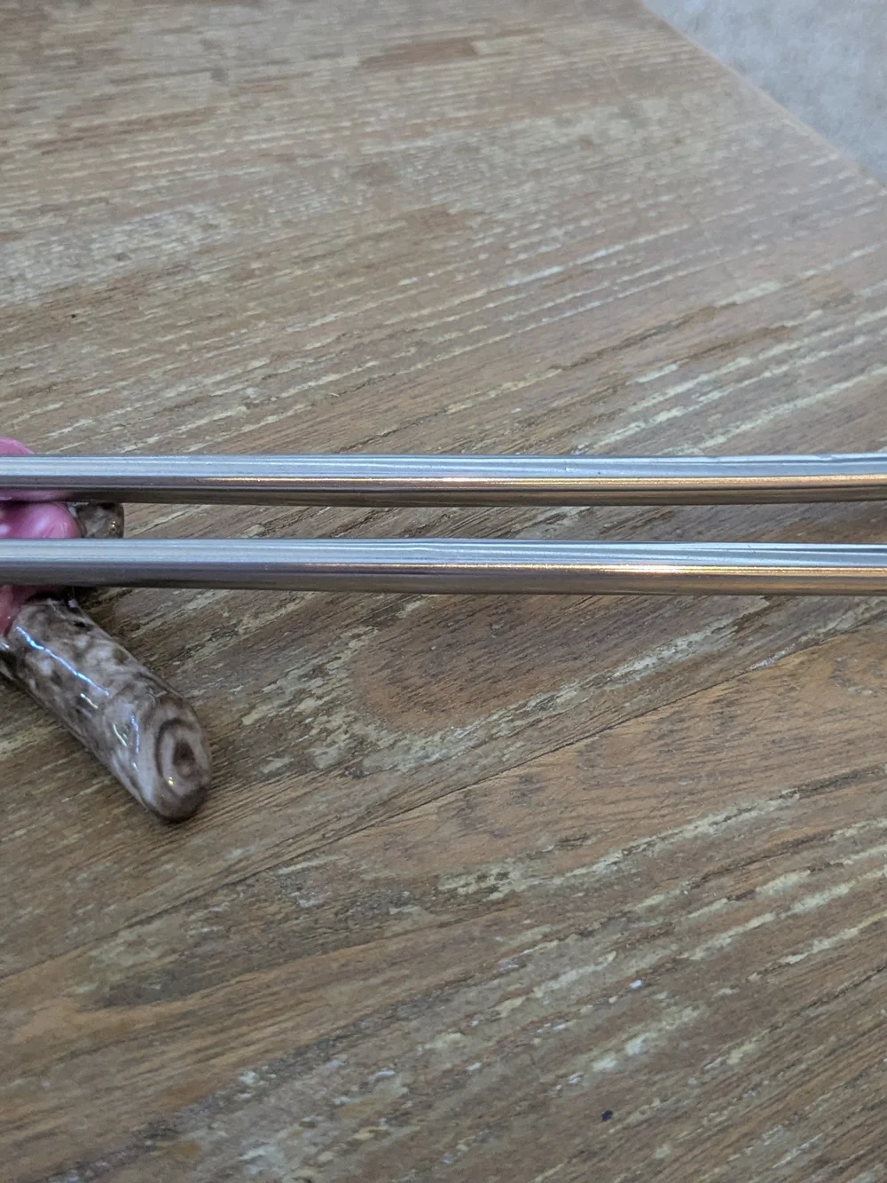 Source Unknown Pink Glass Flower Chopstick Rest with Green Accent